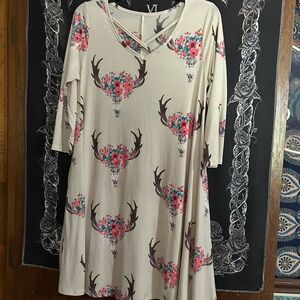 Floral Antler Print High Low Dress